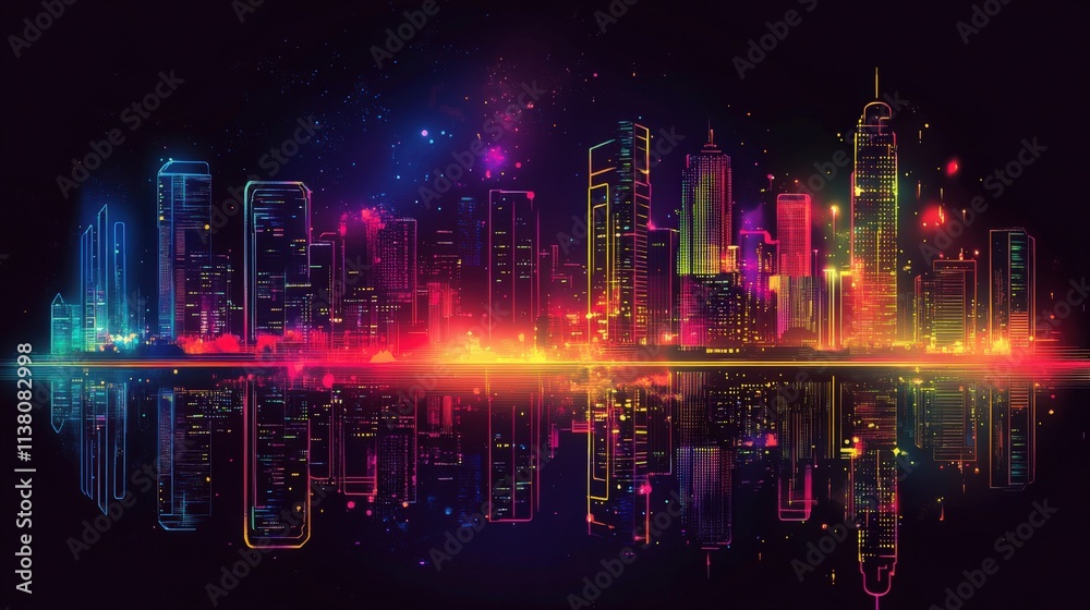 Vibrant Neon City Skyline at Night Vibrant Neon City Skyline at Night