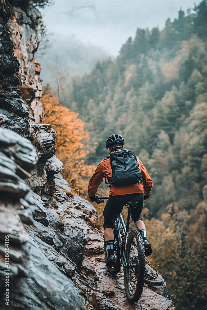 Fototapeta premium Cyclist Biking Through Rocky Terrain in Nature 