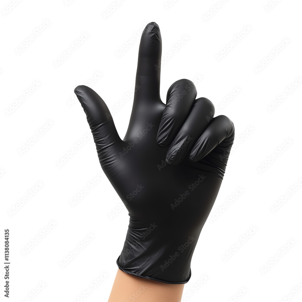 Obraz premium Black glove hand gesture, symbolizing authority. transparent background