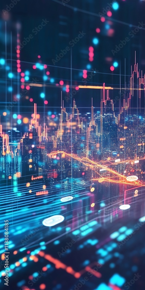 Fototapeta premium Financial growth concept with digital assets, stock charts, and rising trends 