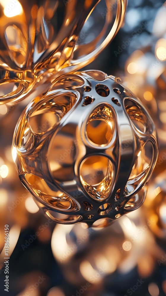 A close-up of intricate metallic spheres with organic patterns and a warm glow. A close-up of intricate metallic spheres with organic patterns and a warm glow.