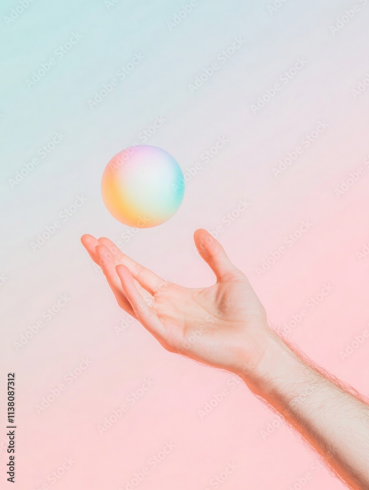 Hand Tossing Pastel Ball with Surreal Background Hand Tossing Pastel Ball with Surreal Background