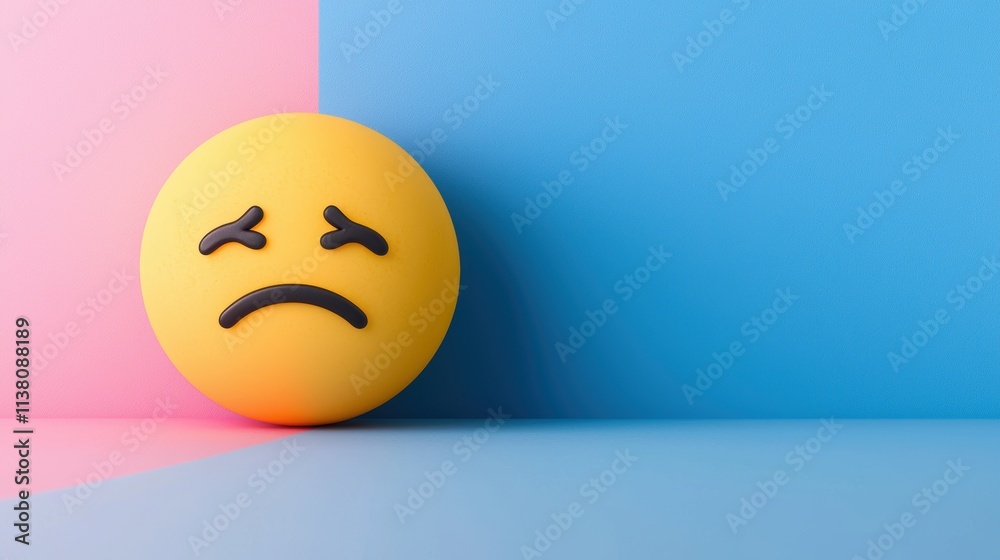 A sad emoji sits against a colorful background, evoking feelings of sadness and emotional expression in a vibrant setting. A sad emoji sits against a colorful background, evoking feelings of sadness and emotional expression in a vibrant setting.