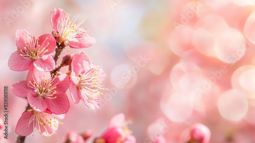 Festive peach blossom decoration Spring Festival background material, Chinese New Year background, with copy space