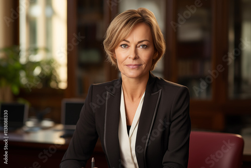 professional executive portrait confident woman business leader in modern office setting