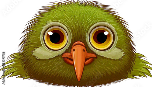 Kiwi Bird with Oversized Emoji-Like Eyes on White Background