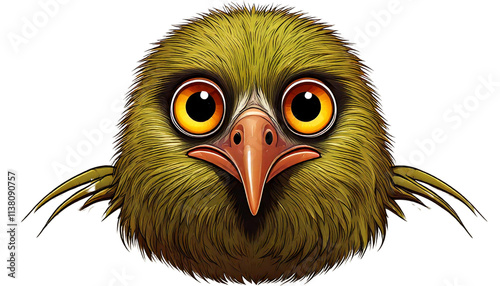Kiwi Bird with Oversized Emoji-Like Eyes on White Background