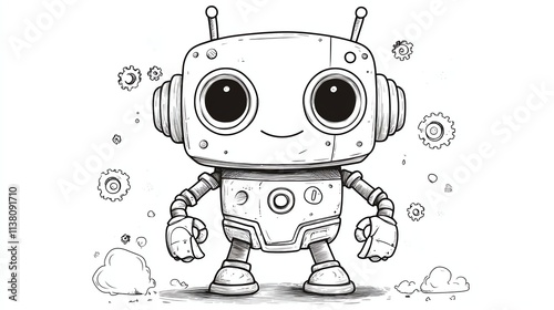 A cartoon drawing of a robot with gears around it.