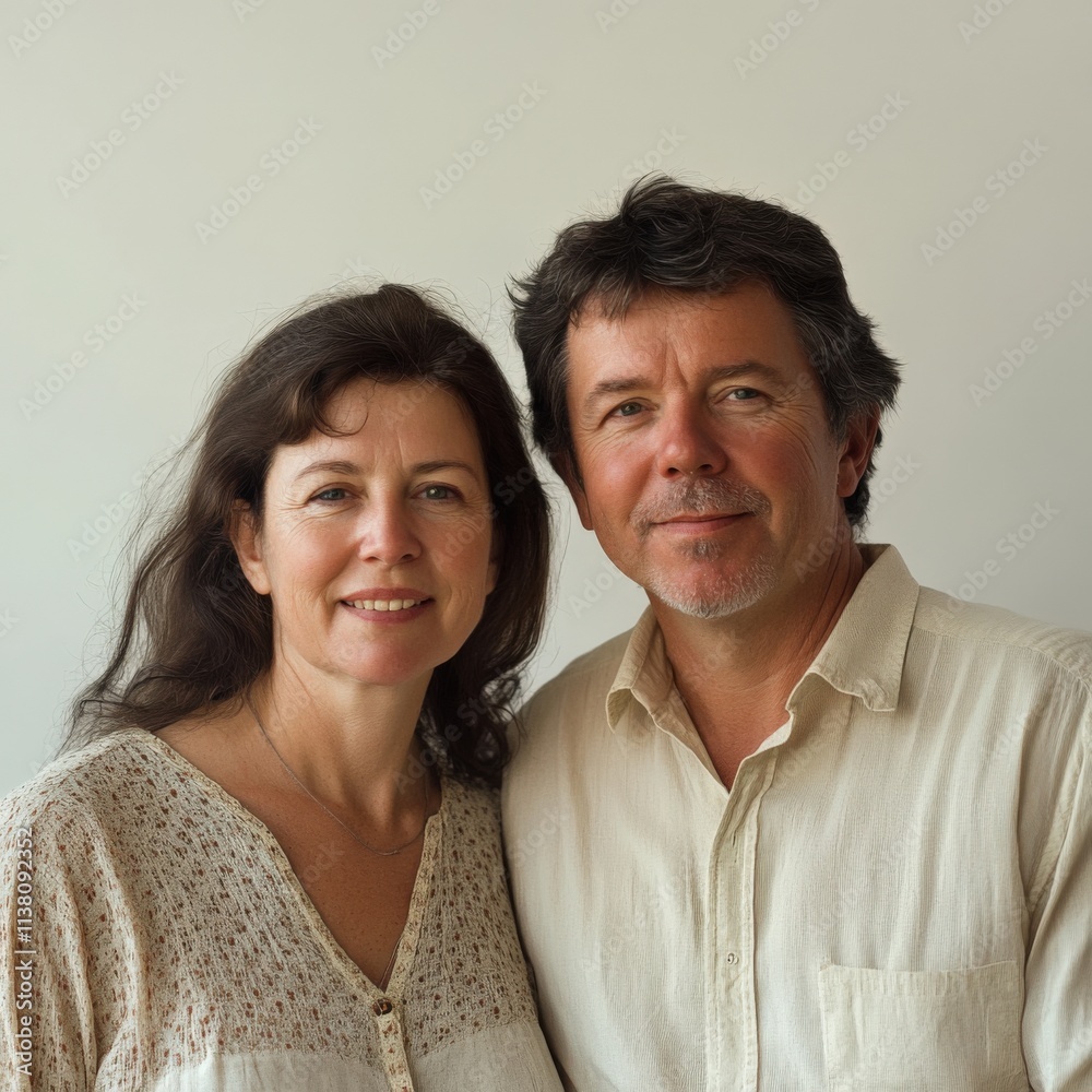 A portrait of a man and a woman standing together