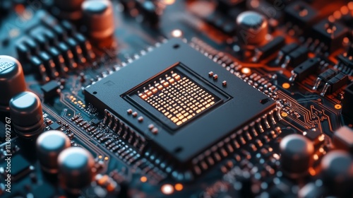 Futuristic AI Chip on Circuit Board Close-Up