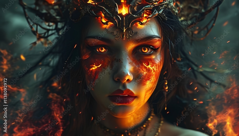 A dark queen. Close-up portrait of a beautiful girl in a fantasy forest. Fantasy art. A dark queen. Close-up portrait of a beautiful girl in a fantasy forest. Fantasy art.