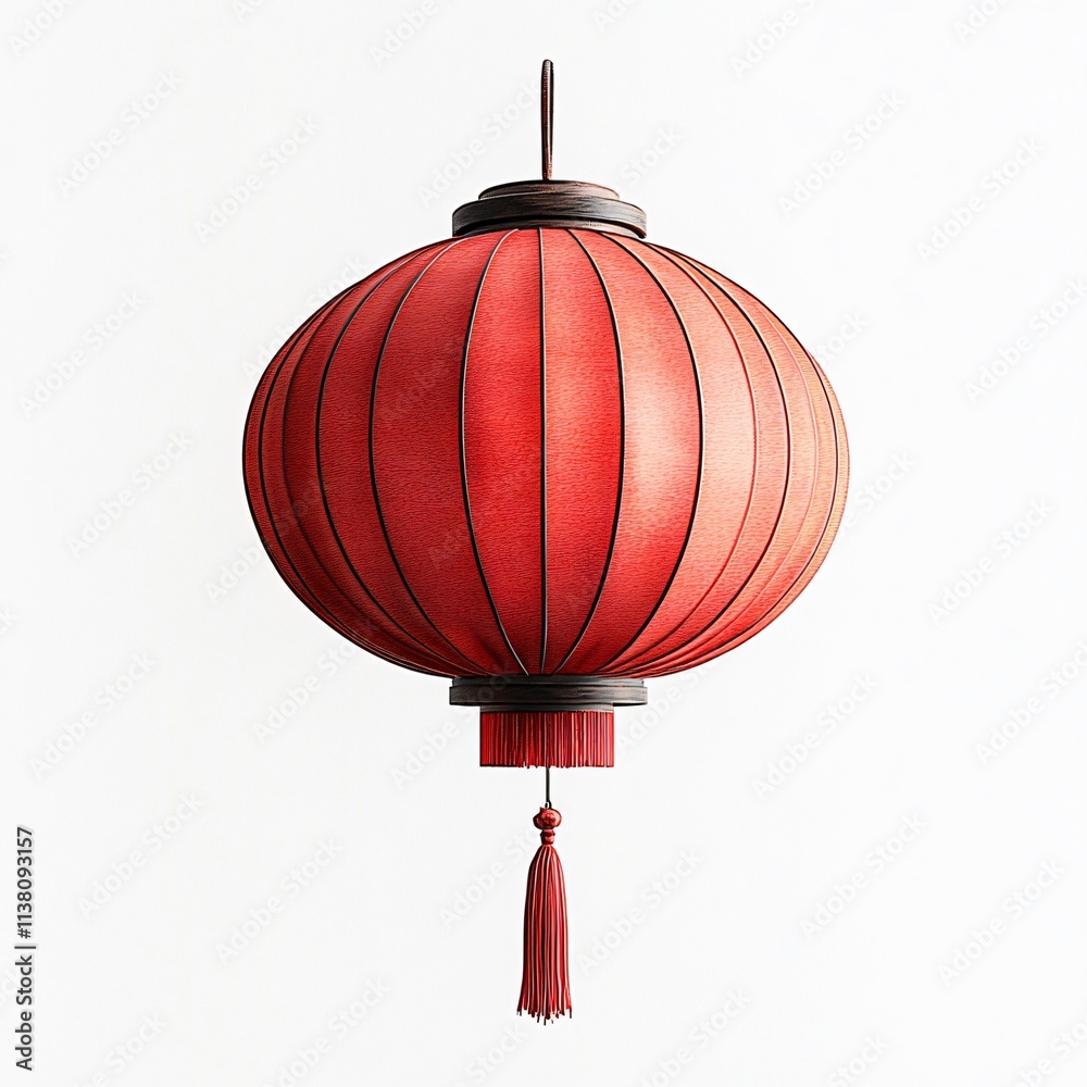 Obraz premium A vibrant red decorative lantern, softly lit, perfect for festive occasions like Chinese New Year, symbolizing good fortune with elegant tassel detail.