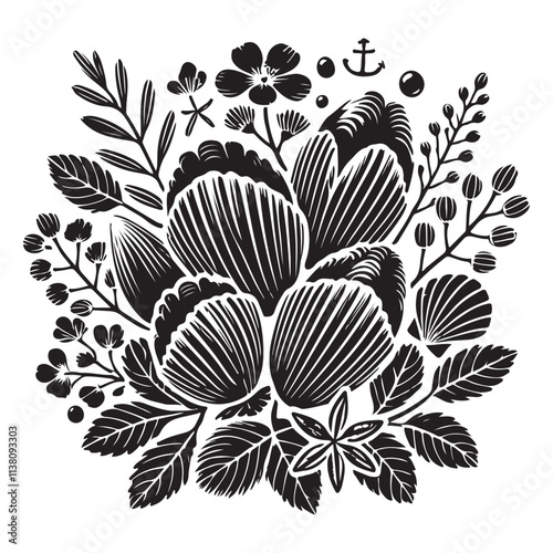 Barnacle Silhouette Vector Illustration, Solid White Background.
