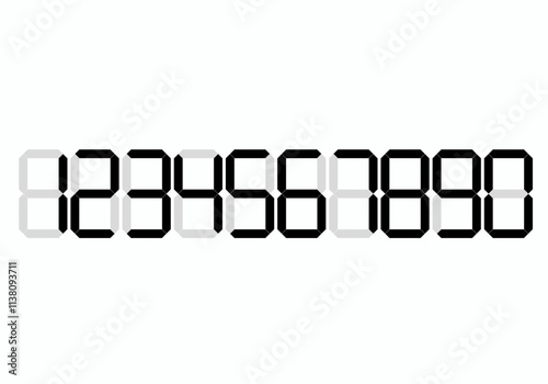 Digital number illustration featuring stylized numeric designs in various formats, including segmented, modern, and minimalist styles. Perfect for technology, clocks, and digital displays.