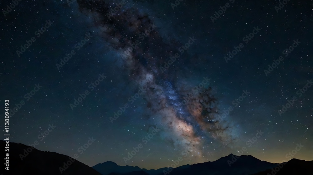 Starry Sky and Milky Way Over Mountains Starry Sky and Milky Way Over Mountains