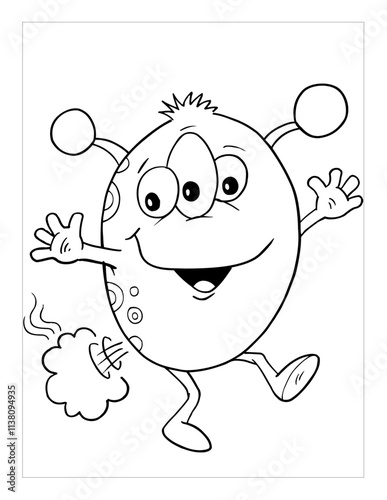 Farting Monster Coloring Page Vector Illustration Art