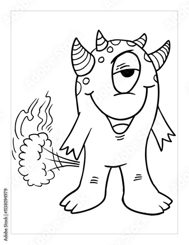 Farting Monster Coloring Page Vector Illustration Art