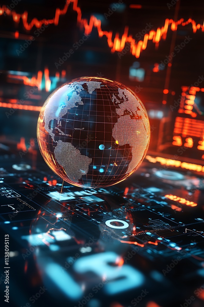 Fototapeta premium Globe surrounded by international currencies, finance, and trading symbols 