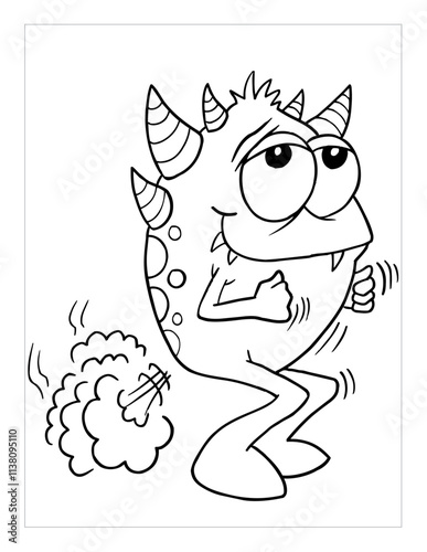 Farting Monster Coloring Page Vector Illustration Art