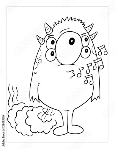 Farting Monster Coloring Page Vector Illustration Art