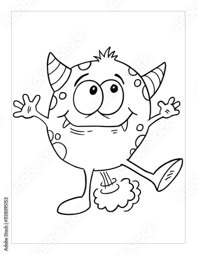 Farting Monster Coloring Page Vector Illustration Art