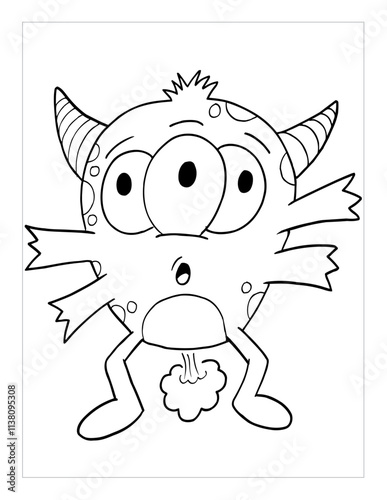 Farting Monster Coloring Page Vector Illustration Art