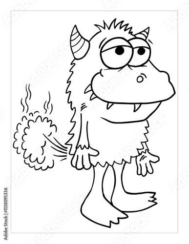 Farting Monster Coloring Page Vector Illustration Art