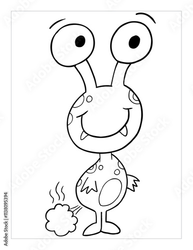 Farting Monster Coloring Page Vector Illustration Art