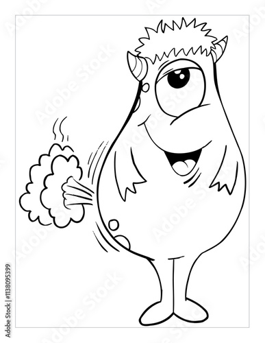 Farting Monster Coloring Page Vector Illustration Art