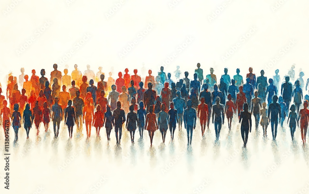 Naklejka premium A colorful crowd of diverse people forming a human silhouette