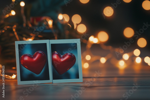 Romantic heart decorations with fairy lights for Valentine's Day celebration