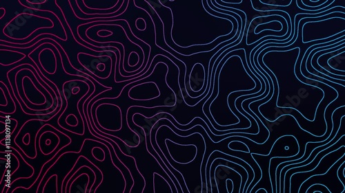 An abstract background with neon contour lines in red and blue, creating a topographic map-like design on a dark surface.
