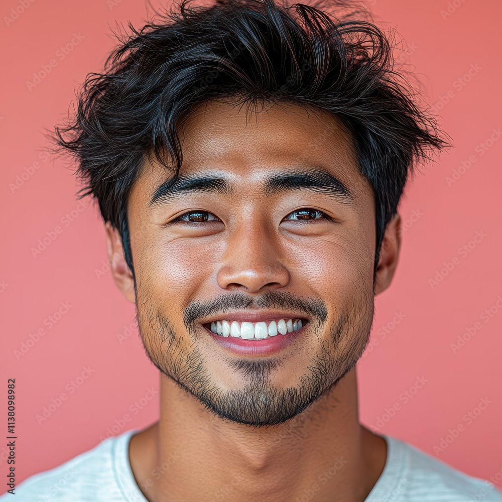 man with casual t-shirt is smiling at the camera, solid color background man with casual t-shirt is smiling at the camera, solid color background