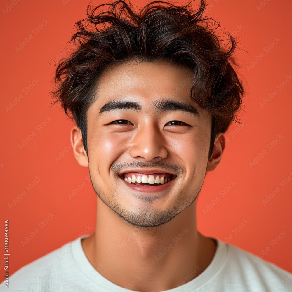 man with casual t-shirt is smiling at the camera, solid color background man with casual t-shirt is smiling at the camera, solid color background