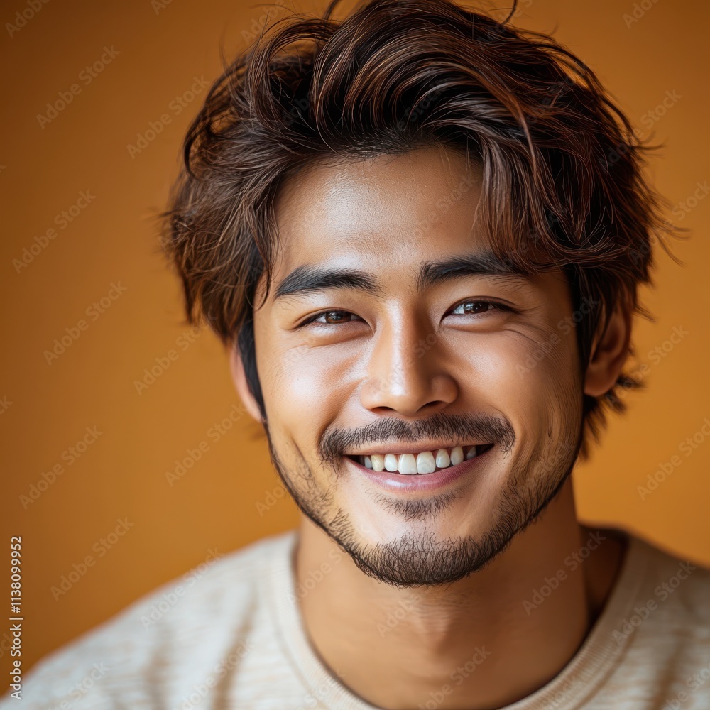 man with casual t-shirt is smiling at the camera, solid color background man with casual t-shirt is smiling at the camera, solid color background