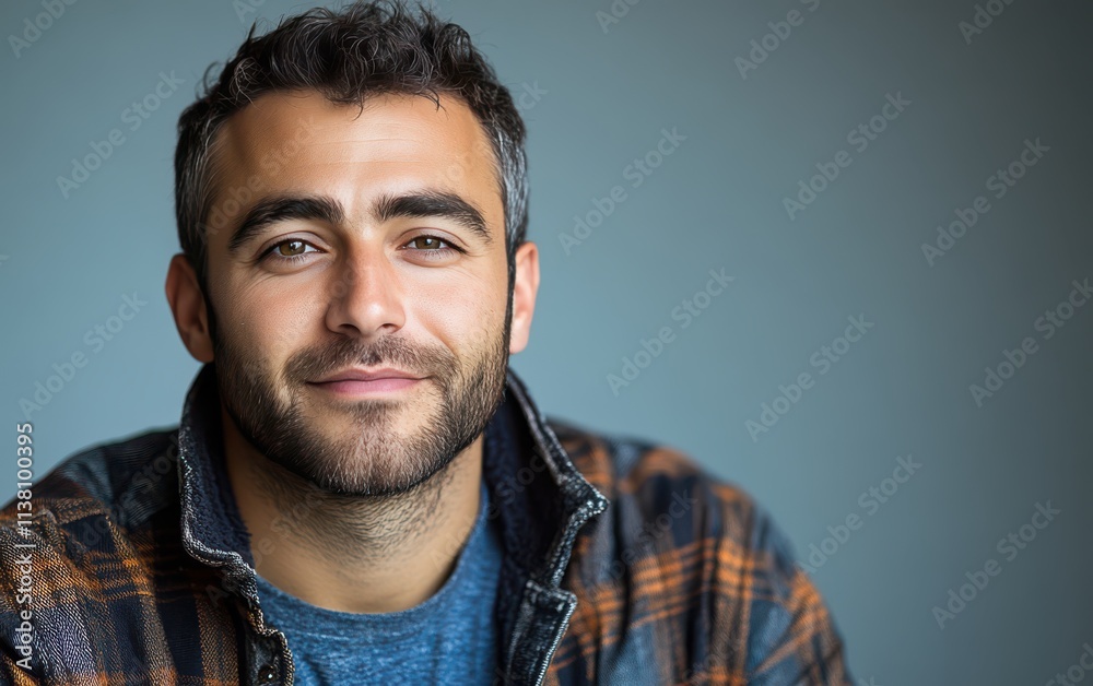 Obraz premium man with casual t-shirt is smiling at the camera, solid color background