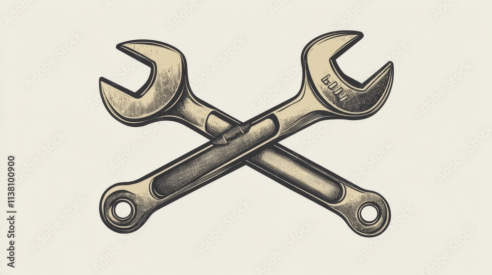 Crossed plumbing wrenches. Design element for logo, emblem, sign, poster, t shirt. Vector illustration