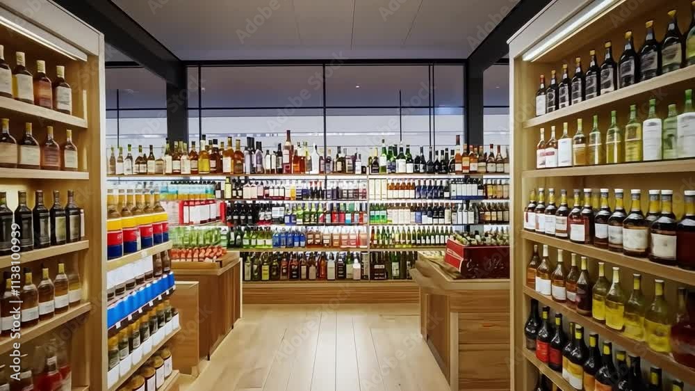 Wine and Spirits Aisle: A well-stocked liquor store with rows of bottles on shelves, inviting shoppers to explore a curated selection of fine wines and spirits. Wine and Spirits Aisle: A well-stocked liquor store with rows of bottles on shelves, inviting shoppers to explore a curated selection of fine wines and spirits.