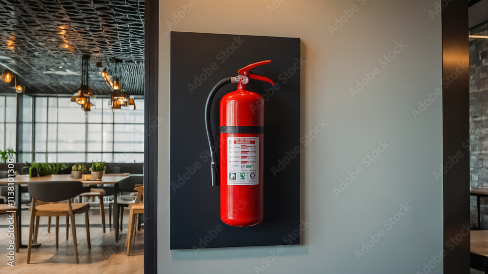 Close up of fire extinguisher in restaurant