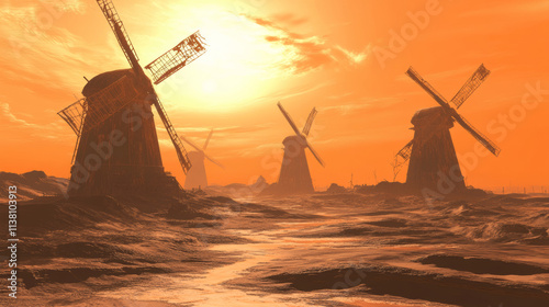  3d render of wind turbines modelled by me.