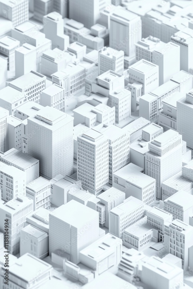 3D rendering of city with buildings, streets and small blocks on the ground 3D rendering of city with buildings, streets and small blocks on the ground