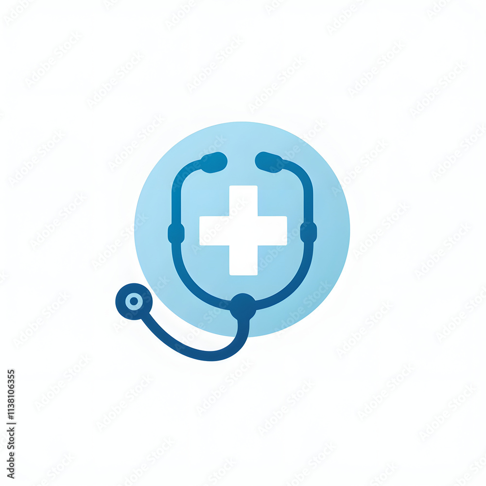 Obraz premium Modern Healthcare Logo with Stethoscope and Cross in Circular Blue Design, Perfect for Clinics, Hospitals, and Medical Branding