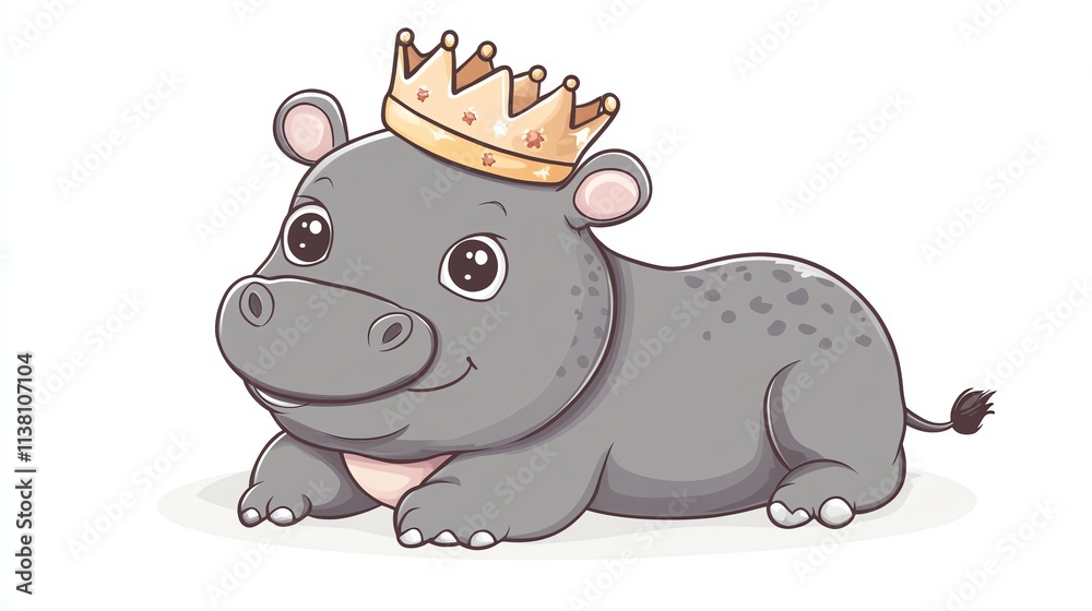 Obraz premium A cartoon drawing of a hippo wearing a crown.