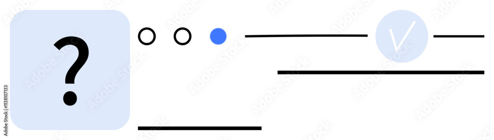 Question mark, three circular icons with blue highlight, horizontal lines, and check mark. Ideal for user interface design, navigation, help sections, notifications, status updates progress Question mark, three circular icons with blue highlight, horizontal lines, and check mark. Ideal for user interface design, navigation, help sections, notifications, status updates progress