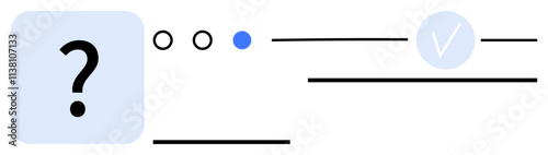 Question mark, three circular icons with blue highlight, horizontal lines, and check mark. Ideal for user interface design, navigation, help sections, notifications, status updates progress
