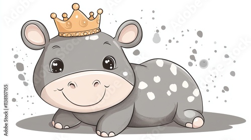 A cute cartoon hippopotamus wearing a crown. photo