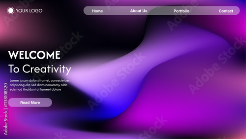 Website abstract background. Soft glowing purple wave texture. Dark colored background with space for design.