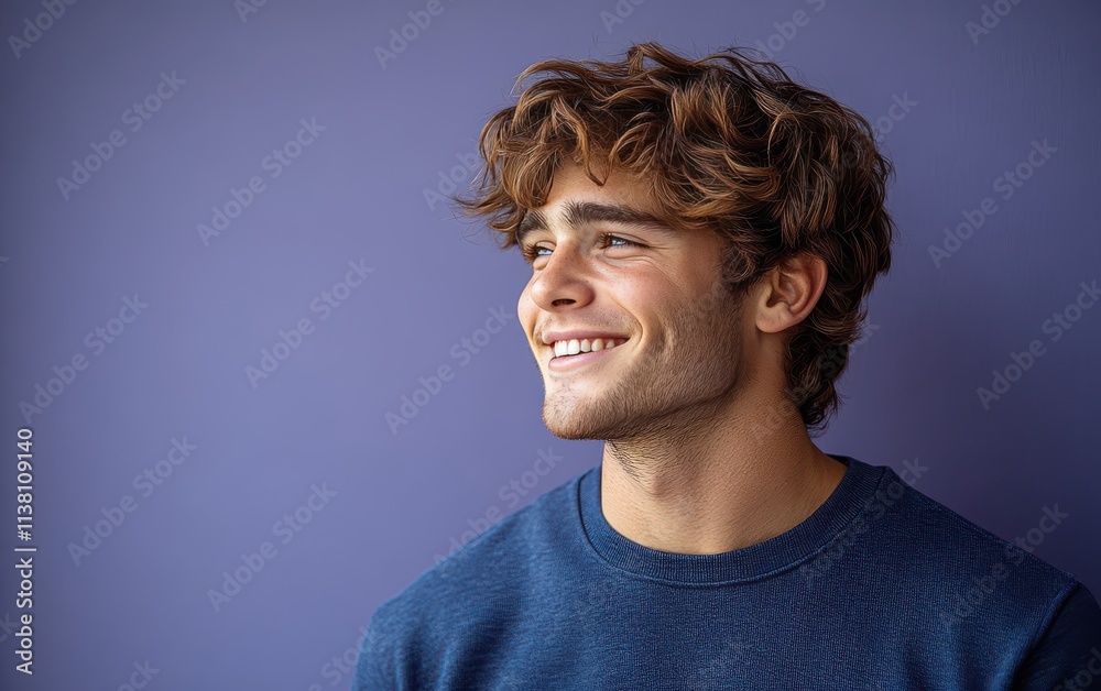 man with casual t-shirt is smiling at the camera, solid color background