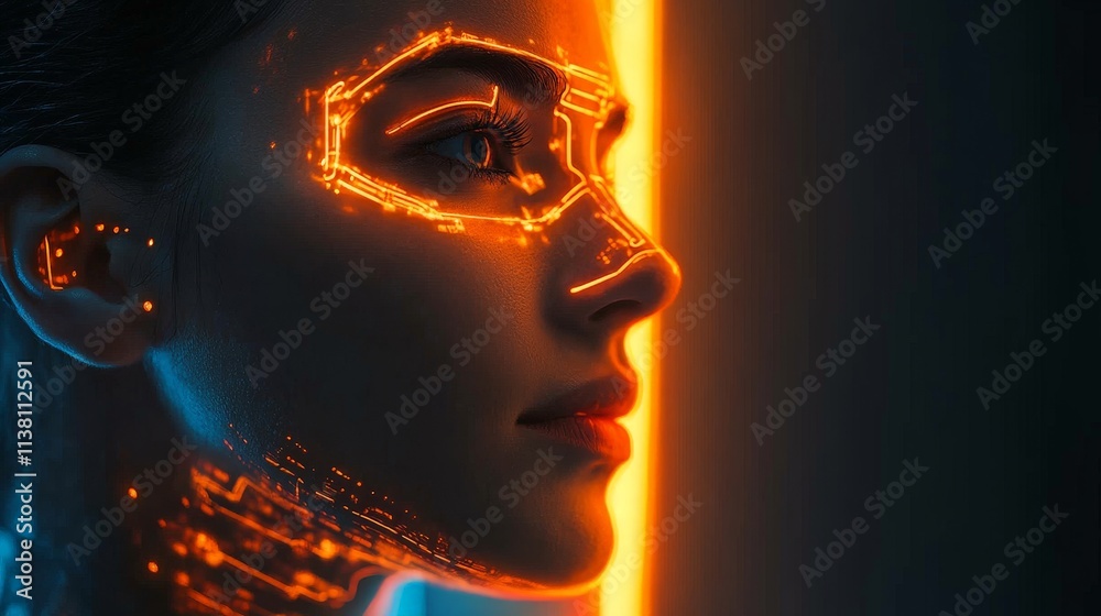 Futuristic AI Woman with Transparent Circuits Futuristic AI Woman with Transparent Circuits