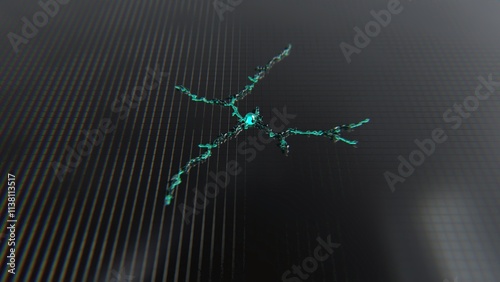 Abstract futuristic network growth with neon teal digital lines on dark textured background grid and copy space for text